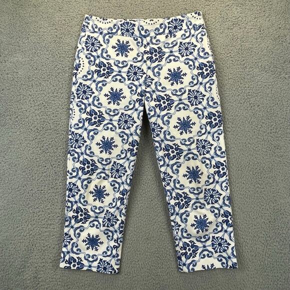 Talbots Petites Heritage Pant Womens 2P Beachy Coastal Stretch Cropped Floral - Picture 1 of 14